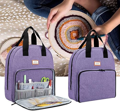 Miniatura 7 de CURMIO Bolsa de Bordado, Portafolio Portátil para Proyectos de Bordado para Arpones de Bordado, Seda, y Suministros de Punto de Cruz, SOLO LA BOLSA,