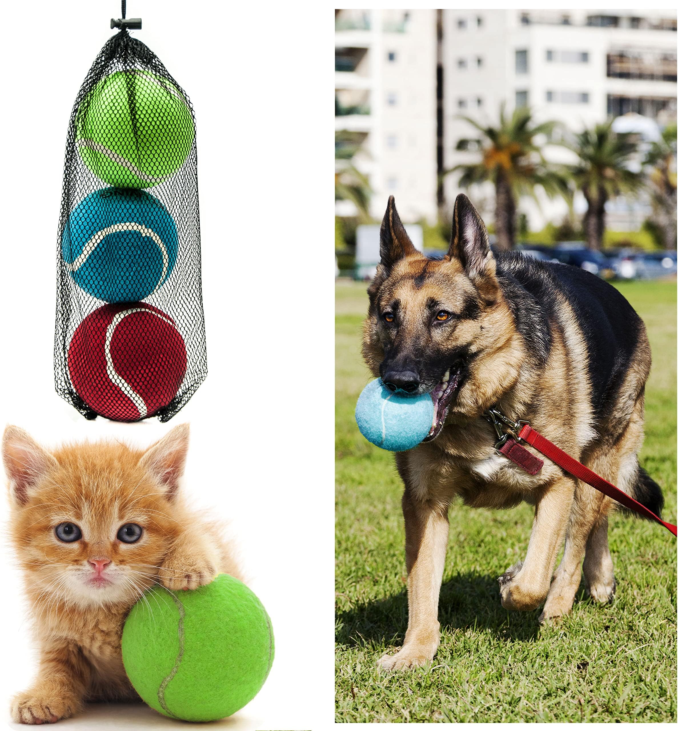 4 inches Squeaky Tennis Balls for Dogs & Cats – Made with Rubber – Rolling Toy Ball for Sports, Chew, Boredom, Catch Fetch Play (Pack of 3, Size - XL)