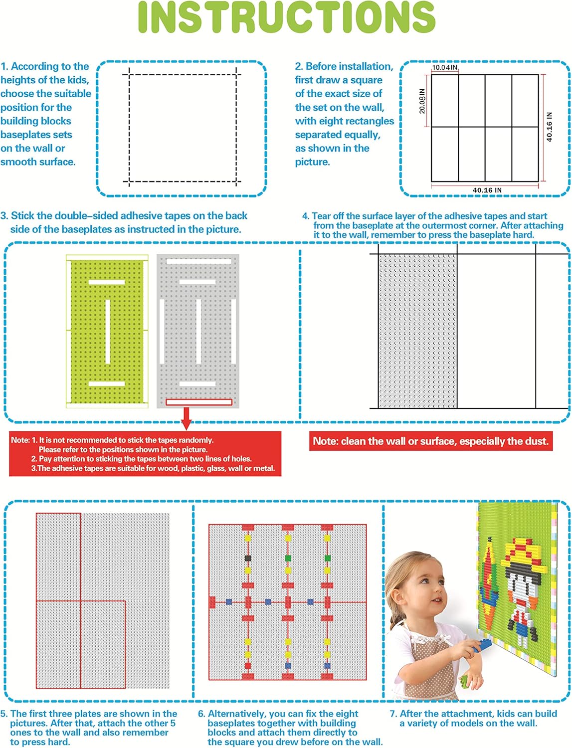 Flash Sale Build On Wall or Table - Customize Building Block Wall, 8 Pack (10 x 20) Self Adhesive Building Base Plate, 440 Pcs Compatible with All Major Brand Brick - Fastest and Easiest DIY Fun Wall and Desk