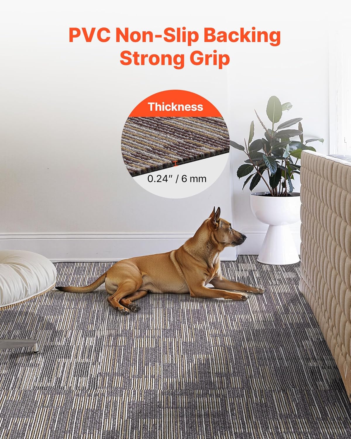 VEVOR Carpet Tiles Reusable 24x24 inch, 24 PCS Modular Carpet Square Rug, Commercial Floor Soft Padded for Seamless Cover 96sq.ft², Easy DIY for Living Room Bedroom Office Indoor,Gray & Brown
