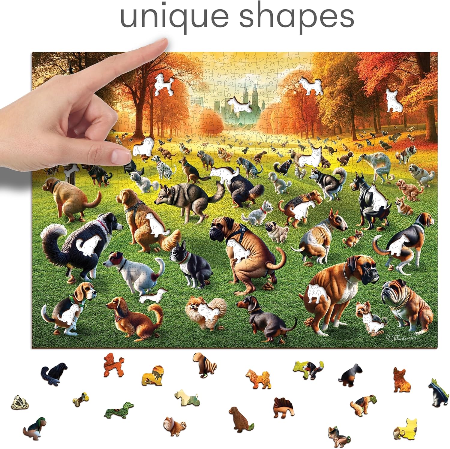 WOODEN.CITY Puppies Poopies Wooden Puzzles for Adults 1000 Pieces – Made in EU - Size 21.25 x 15.5 in - Funny Gifts