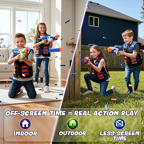Miniatura 3 de JoyX Paquete de 2 chalecos tácticos para niños, compatible con pistolas Nerf y X-Shot, juego de 116 accesorios de juguete con 2 chalecos, 100 dardos