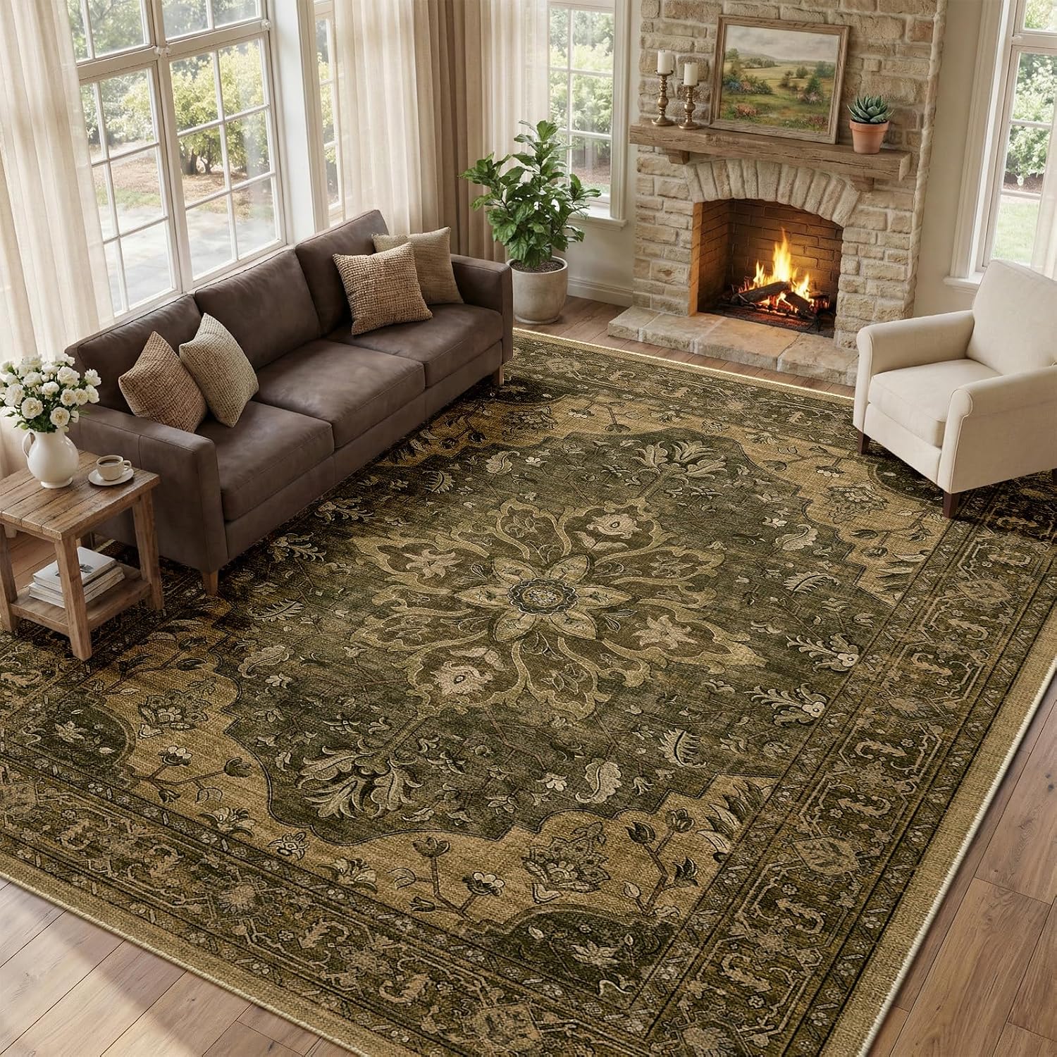 Honest review of RELEANY Area Rugs 8x10 Floral Washable Rug Carpet, Brown Dark Brown