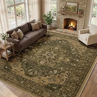RELEANY Washable Area Rug, 8'x10', Brown/Dark Brown
