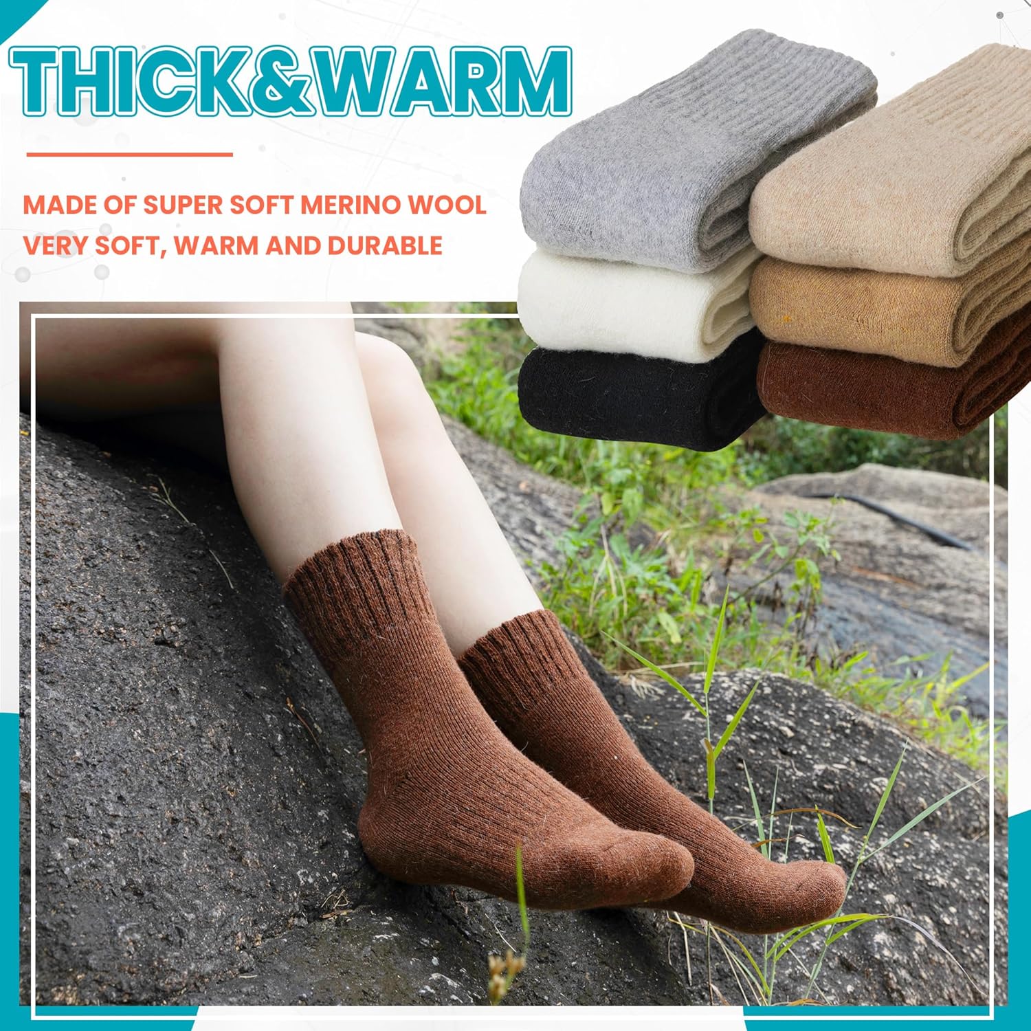 Velice Kids Merino Wool Hiking Socks Toddler Boys Girls Winter Warm Thermal Thick Cushion Crew Boot Socks 6 Pairs - Image 4