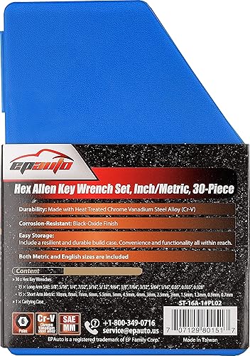 Miniatura 2 de EPAuto Allen - Juego de llaves hexagonales, 30 piezas (0.028-3/8 pulgadas, 0.028-0.394 in)