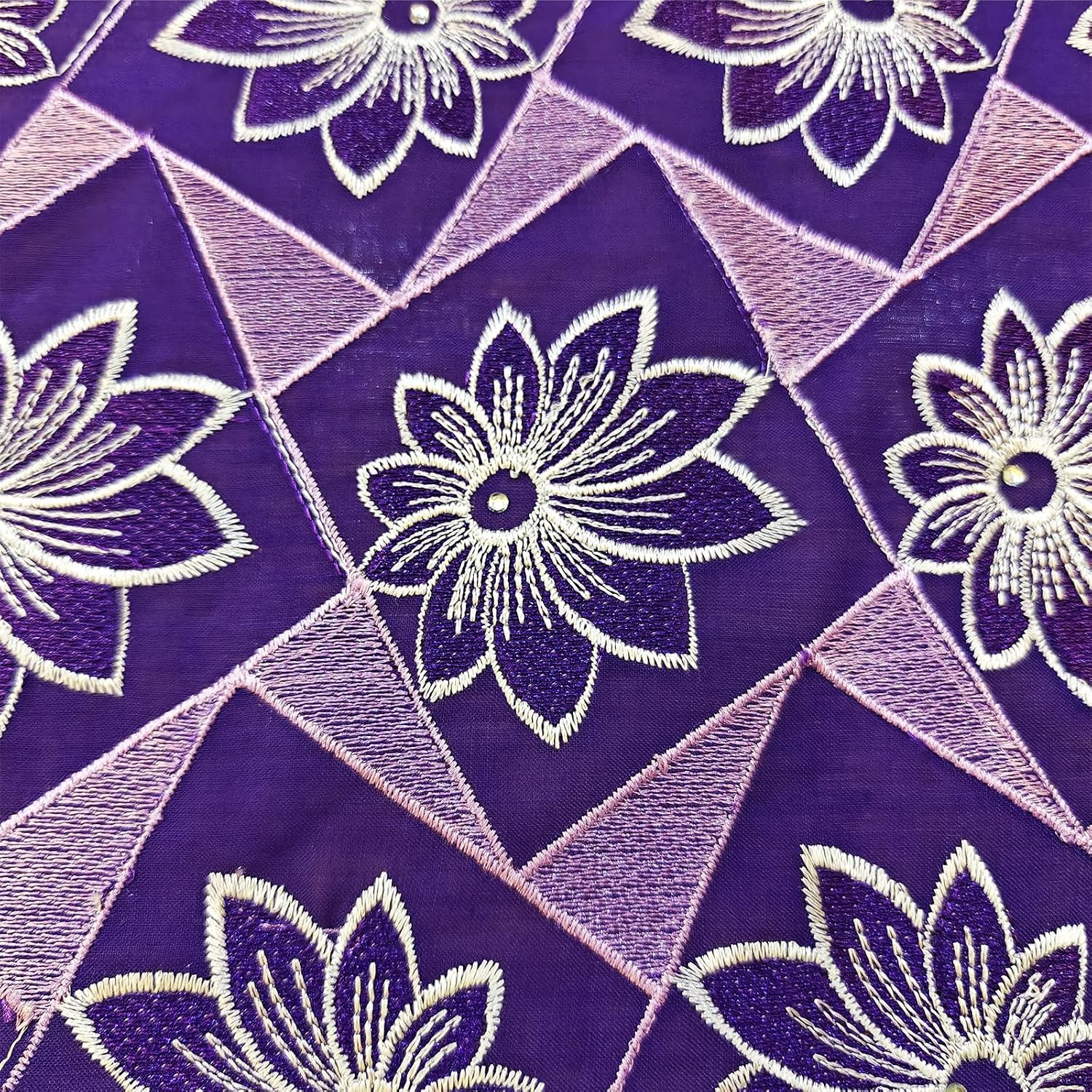 Bestway Fashion Purple Floral Rhinestones Embroidery Swiss Voile African Lace Fabric 5 Yards Cotton Nigerian Wedding Party Sewing Material