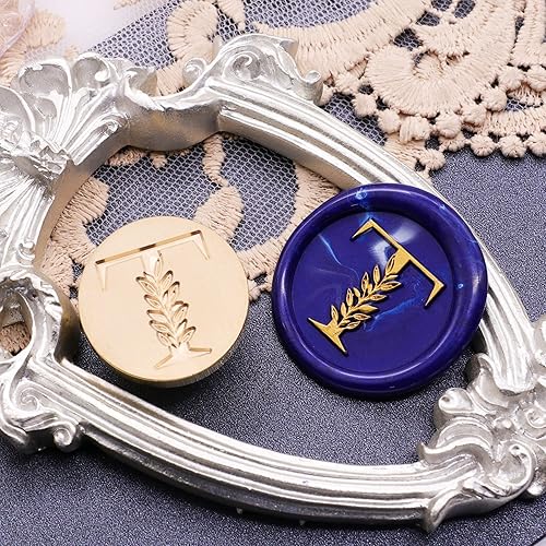 Miniatura 5 de SWANGSA Sello de cera con letra inicial del alfabeto en T, sello de sellado de letras botánicas elegantes vintage para invitación de fiesta de boda,