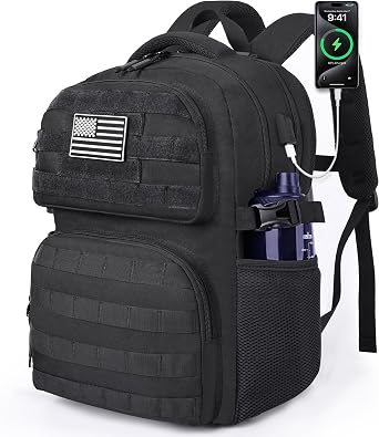 MOZETO 17 Inch Laptop Backpack, Large Tactical Inspired Travel Bag | USB Charger Port Computer Bag 18x14x8 Flight Approved Personal ltem Carry on Travel Backpack