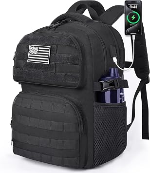 MOZETO 17 Inch Laptop Backpack, Large Tactical Inspired Travel Bag Black | USB Charger Port Computer Bag 18x14x8 Flight Approved Personal ltem Carry on Travel Backpack