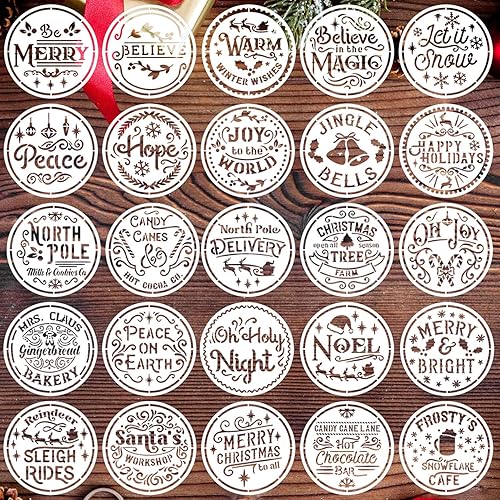 Plantillas pequeñas de Navidad de 4 pulgadas, plantillas navideñas vintage, plantillas navideñas para pintar en rodajas de madera