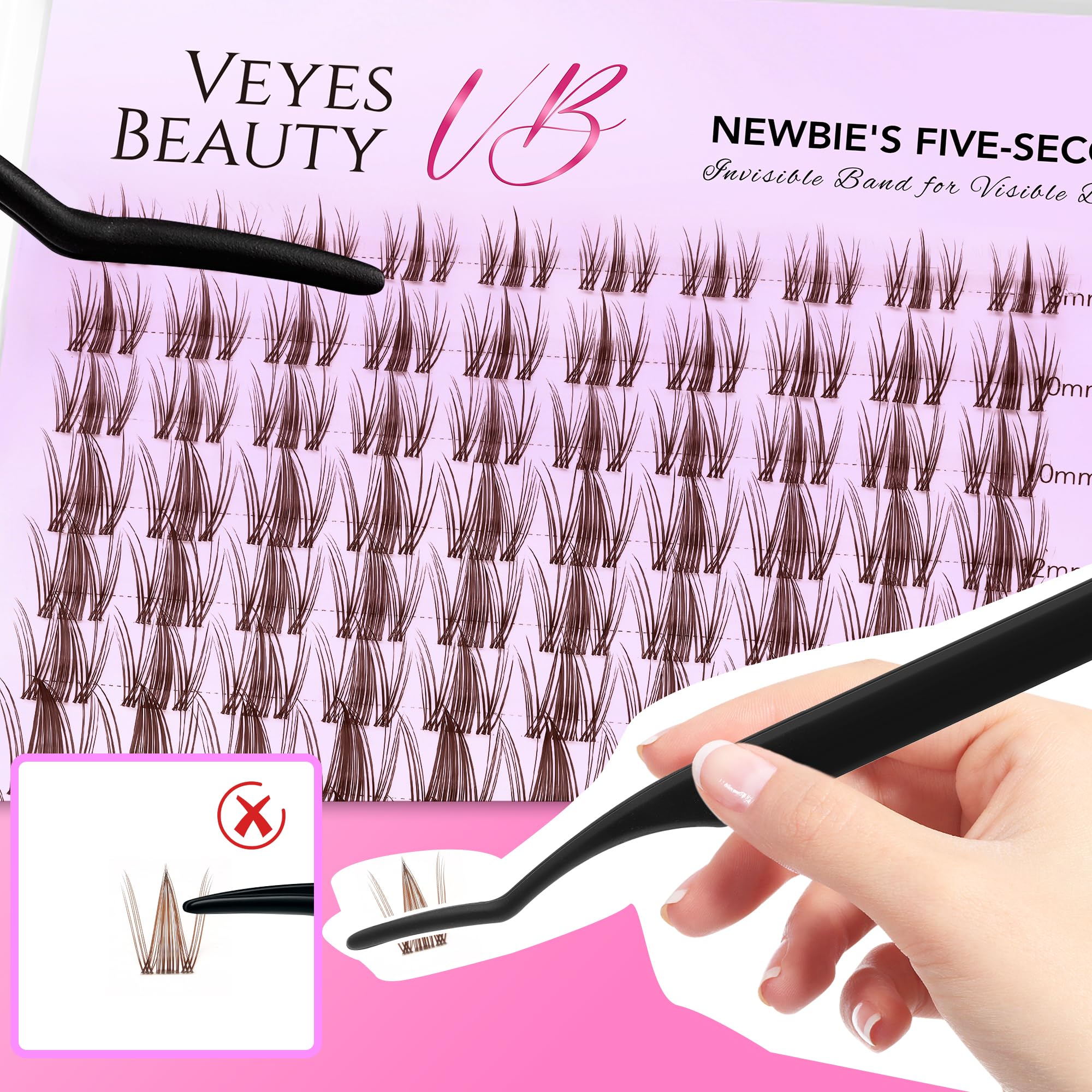 VEYESBEAUTY Ciglia Finte Kit Marroni fai da te Extension Ciglia Finte Ciuffetti Naturali e Sottili Ciglia Colorate Lash Clusters o Lunghezza mista Ciuffetti Ciglia Finte (Manga Kit, 8-18mm)