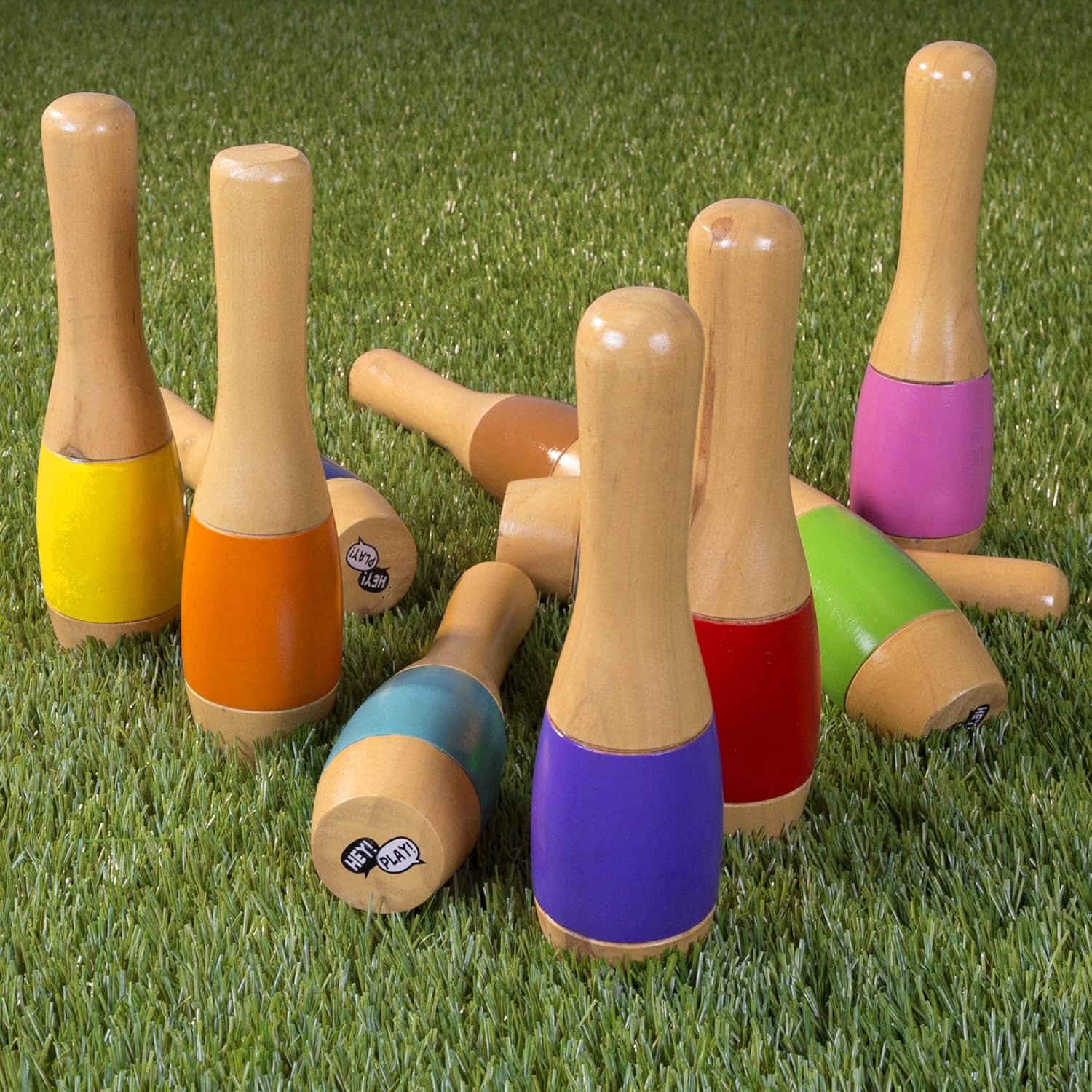 9.5-inch Wooden Multicolored Pin Lawn Bowling - Multi-Color 9.5 Inches Boys Girls
