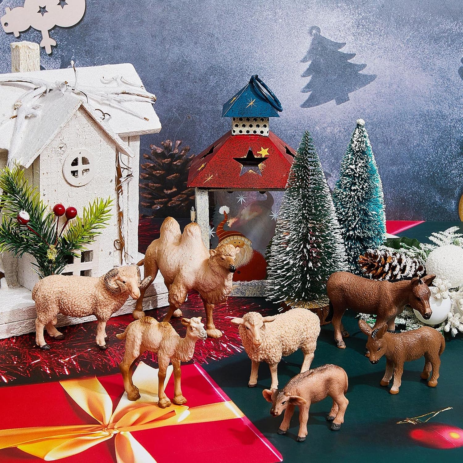 7 Pieces Nativity Animals Set Nativity Animals Figurines Christmas Figurines Collection Traditional Sheltering Figures for Holy Family Outdoor Indoor Party Decor