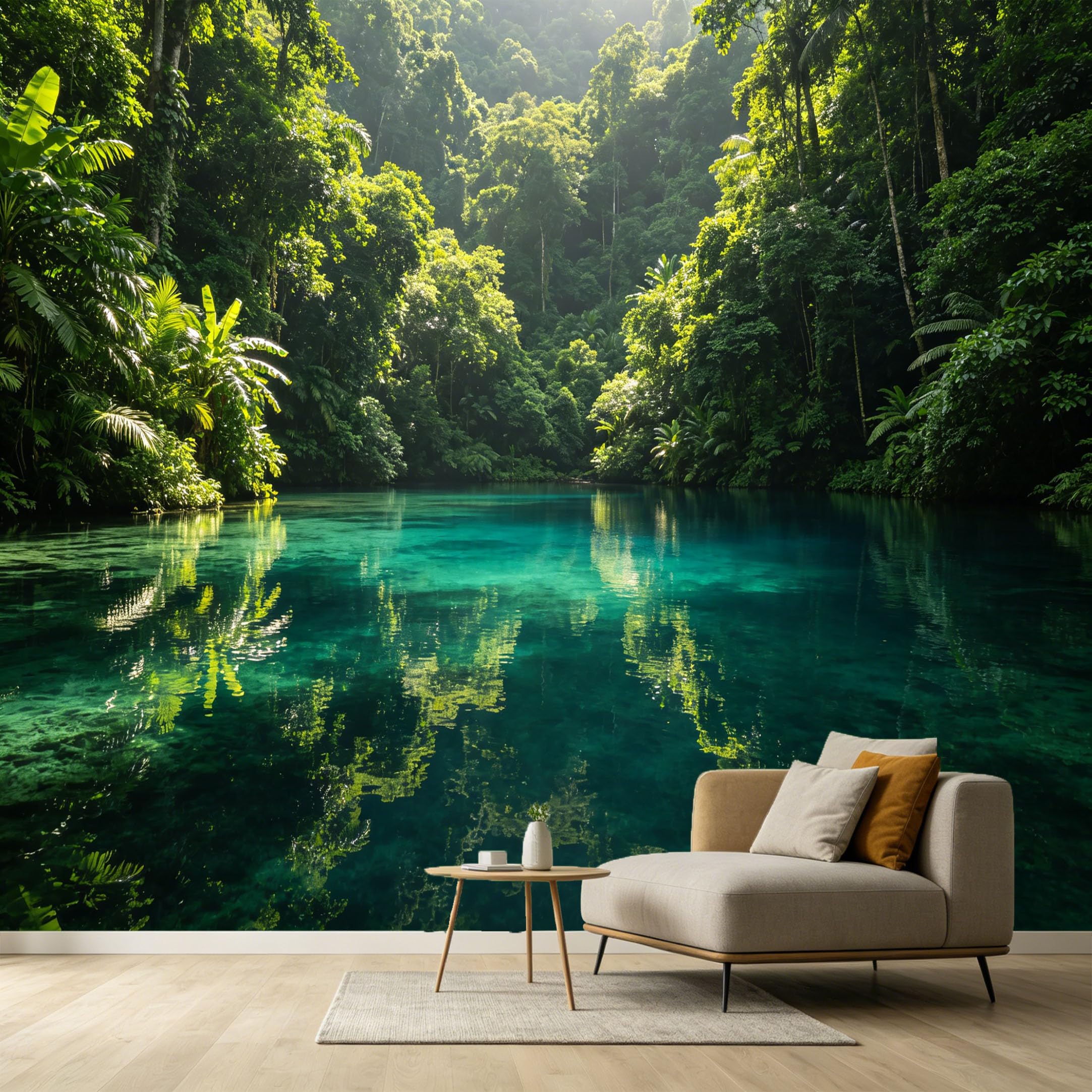 Custom Size Wall Murals Tropical Jungle Lake Landscape Botanical Scenic Reflection SelfAdhesive Wall Fabric Removable Large Wallpaper for Photo Living Room