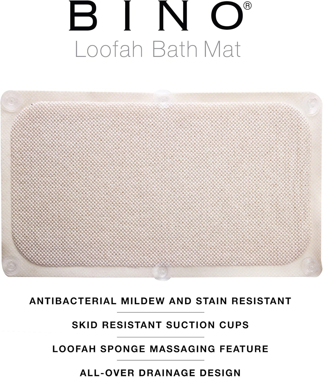 BINO Loofah Non-Slip Bath Mat for Tub, Ivory - Quick Drying Cushioned Mat with Suction Cups: Home & Kitchen