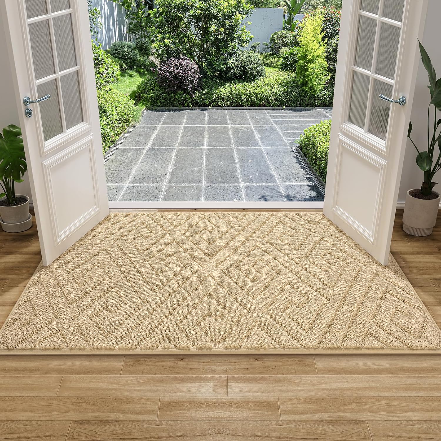 AROGAN Washable Indoor Door Mat Entrance, Low Profile Entry Rugs for Inside House Rubber Backing, Absorbent Muddy Shoe Dirt Doormat for Enterway, Floor Front Back Door(24x36 inches, Beige)
