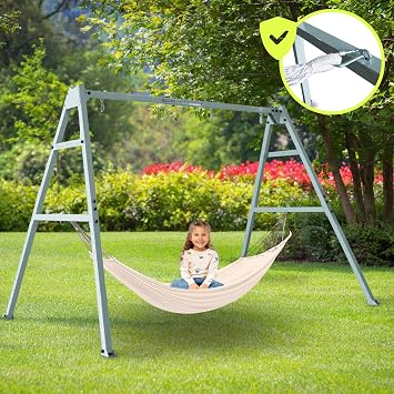 HyperMotion Doppelschaukel mit Stahlgestell und Zubehör - Storch Nestchen Hängematte Schaukel - Max 180 kg - Verstellbare Seile - Für Garten Für Kinder und Erwachsene - Ab 3 Jahre