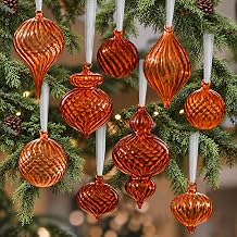 Amber Glass Christmas Ornaments, 2.8-6.3in, Assorted Shapes, 9-Pc