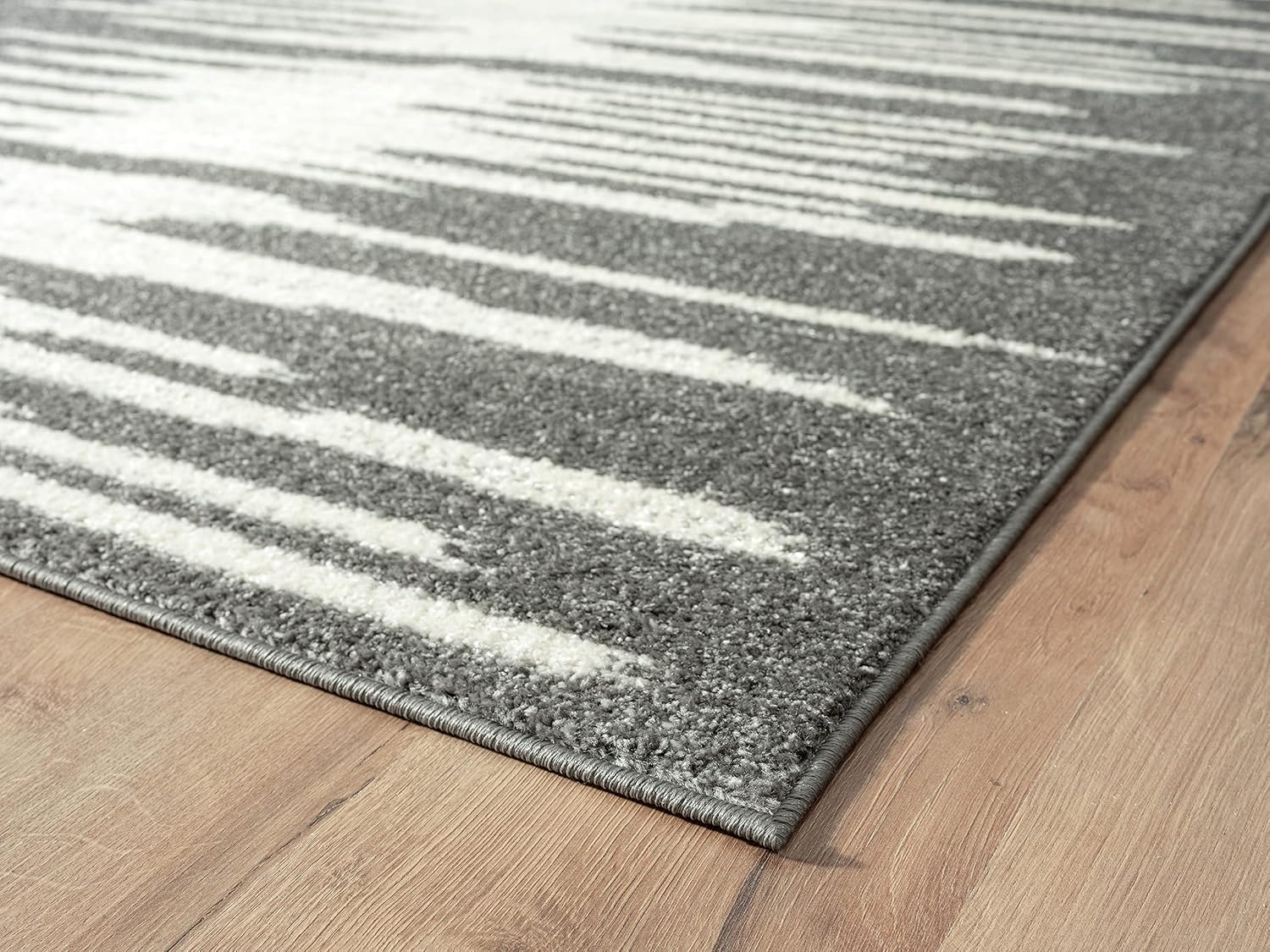 Abani Geometric Design Grey & Cream Contemporary Style Area Rug Rugs - Unique Stripe Non-Shed 4' x 6' Dining Room Rug