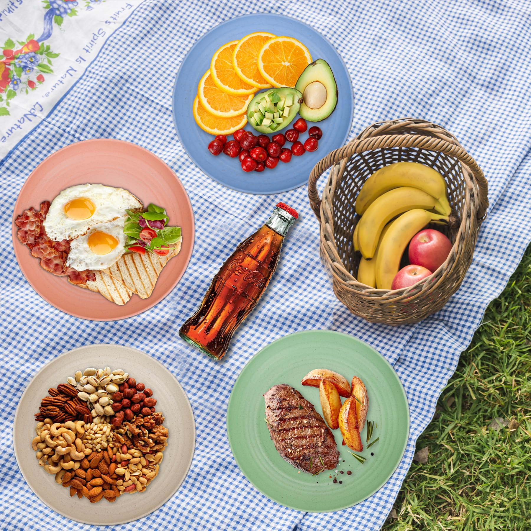 CSYY 10 pollici grandi piatti da campeggio set, 4 pezzi di piatti di plastica infrangibili set di piatti da cena profondi, piatti da picnic riutilizzabili per insalata, pasta, festa, casa