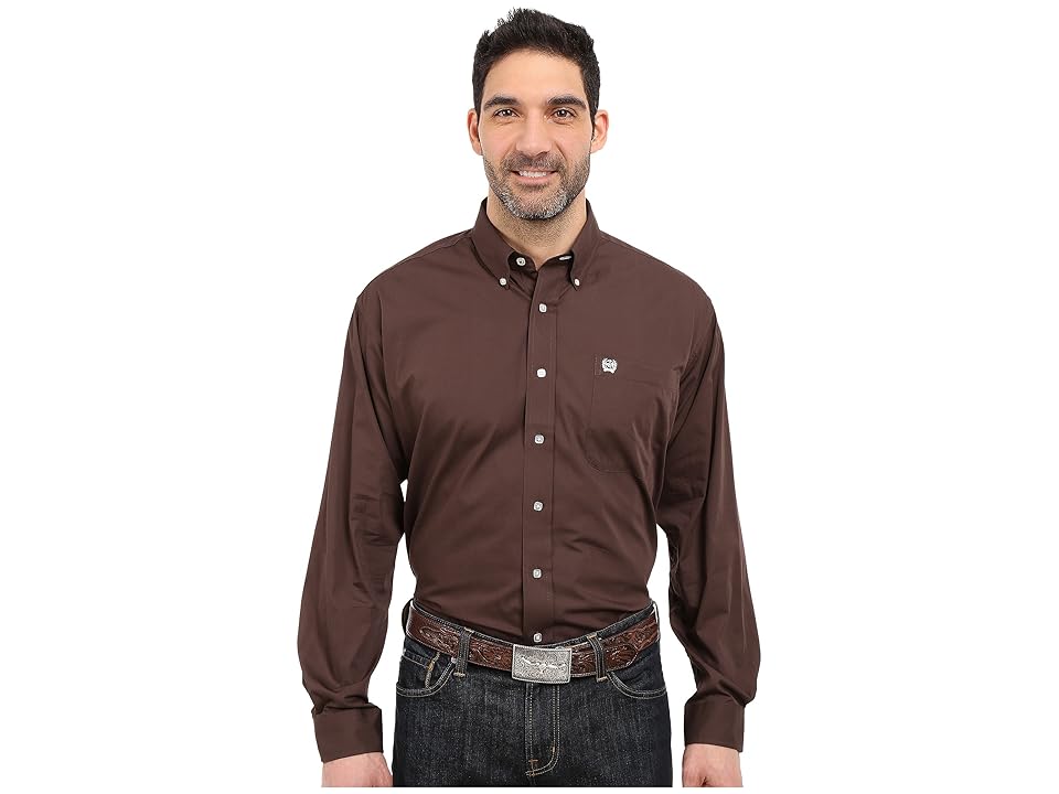

Cinch Long Sleeve Button Down Solid (Brown) Men's Long Sleeve Button Up