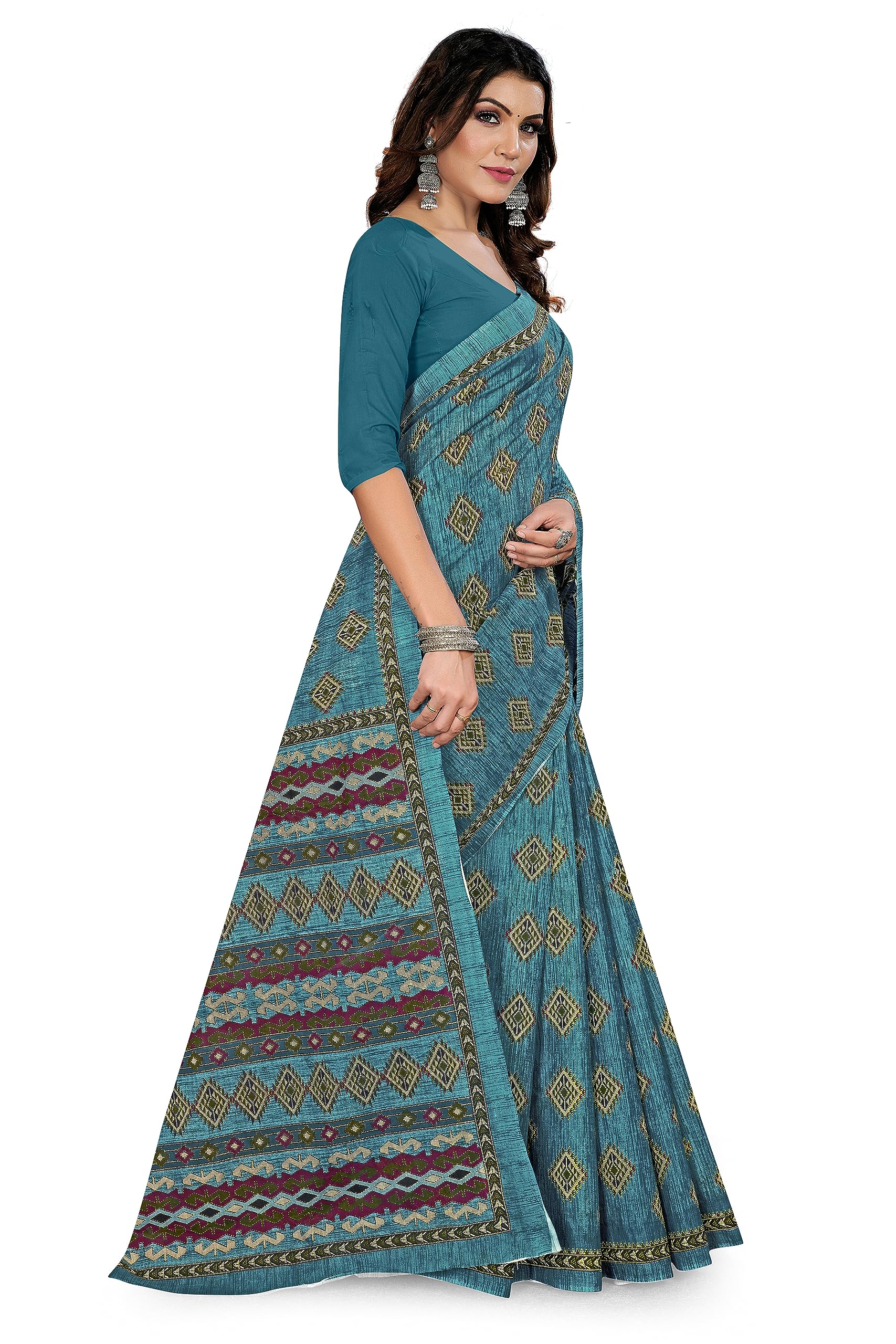 Tamaira Fashion Women's Handloom Print Pure Cotton Saree Without Blouse Piece(11212_Grey)
