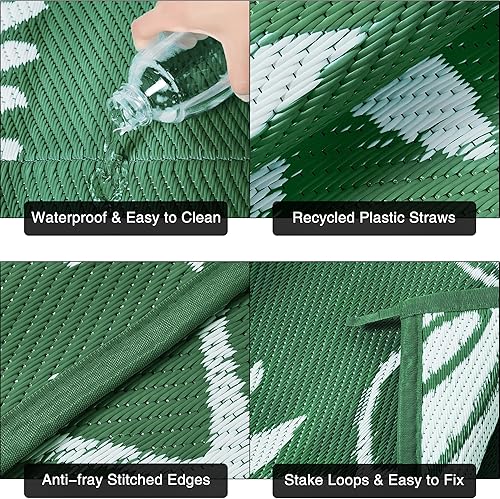 Miniatura 7 de Alfombra de paja de plástico para exteriores, estilo bohemio, impermeable, para patio, 5 x 8 pies, alfombra para exteriores, alfombra geométrica
