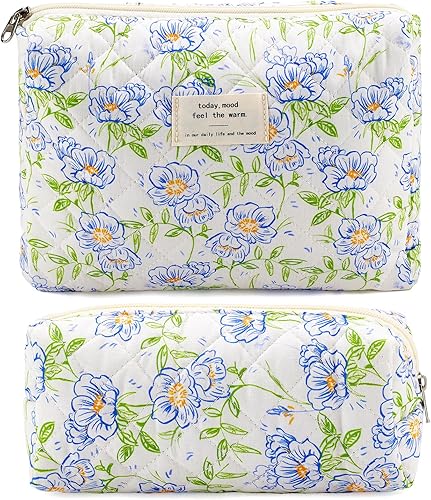 Bolsa de maquillaje acolchada de algodón para mujer, bolsa grande de maquillaje de viaje, juego de soporte para brochas para mujer, bolsa de