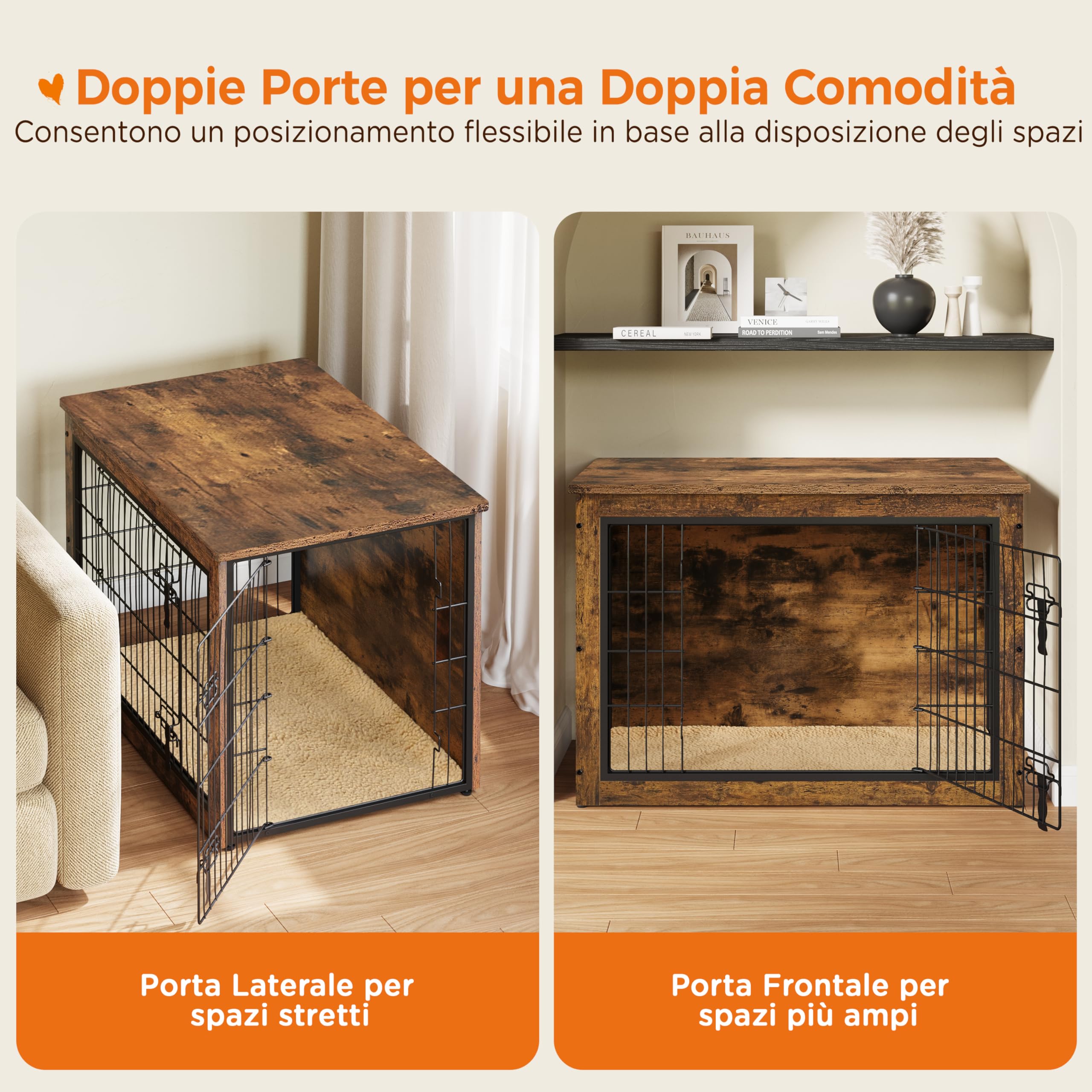 Yaheetech Gabbia per Cani Kennel Tavolino Armadietto con Doppie Porte Gatti a Rete in Legno da Interno (Marrone Rustico, 96 x 65 x 67,5 cm)