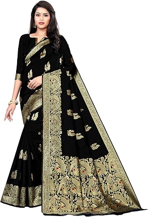 Womens Litchi Silk Designer Banarasi Saree Dhruti