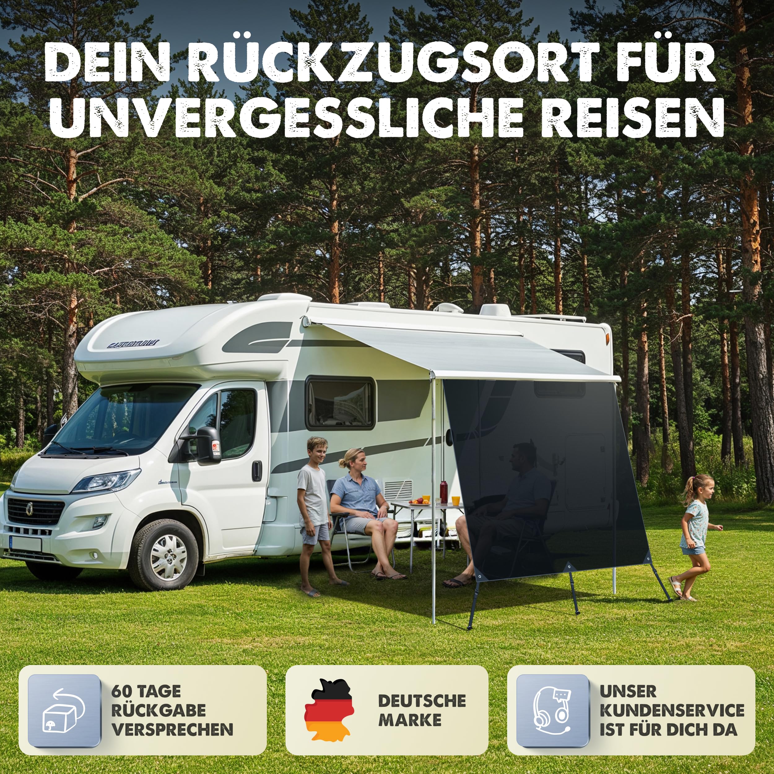 Sonnensegel für Wohnwagen & Wohnmobil 3,7 x 2,0 m mit Keder – Universeller Sonnenschutz – Passend für Thule Omnistor Markisen