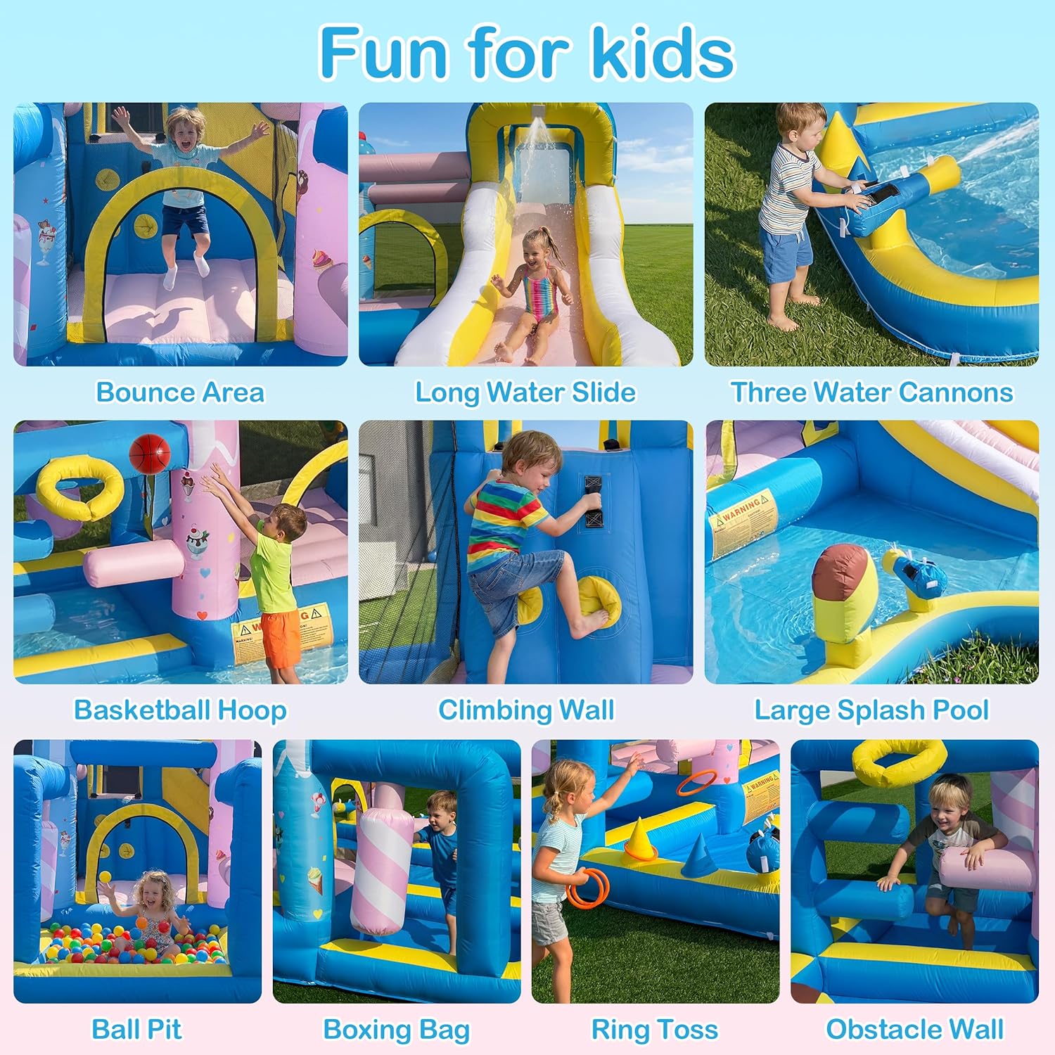 TOAOB Inflatable Water Slide for Kids 3-12: Blow Up Bounce House Backyard Water Park with 480W Blower- 10 in 1 with Pool for Outdoor Birthday Party