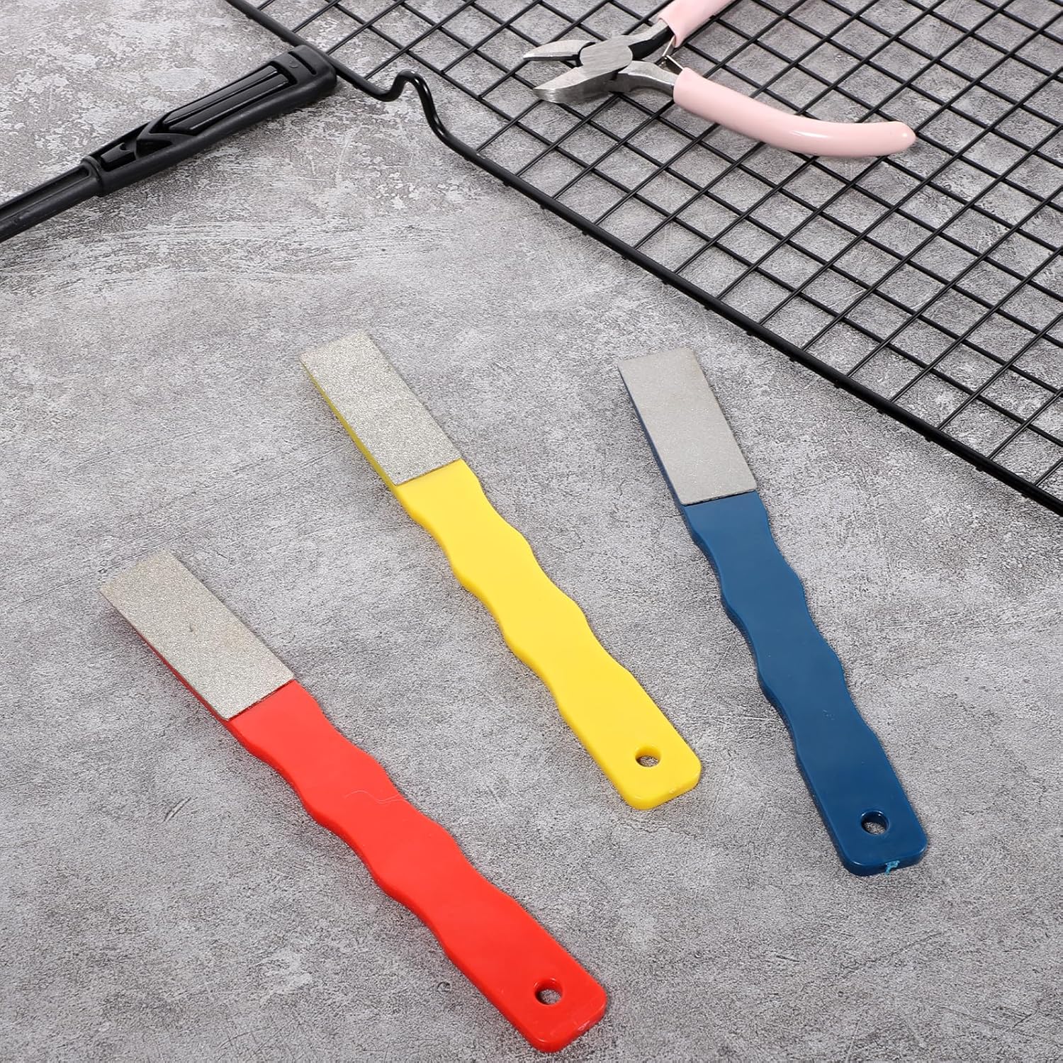 3pcs Diamond File Set Mini Diamond Hone Kit Diamonds Knife Sharpeners 3Grits #220,400,600 Flat Hand File Knife Set for Outdoor Color Files Knifes Sharpener