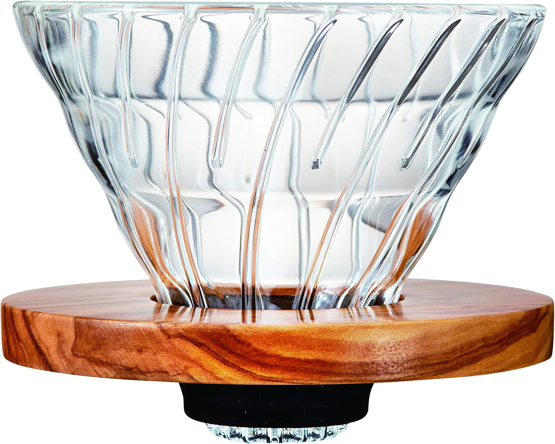 Hario V60 Olive Wood Glass Coffee Dripper 02, Barista Pour Over Brewer, Heatproof Glass, 2-4 Cups