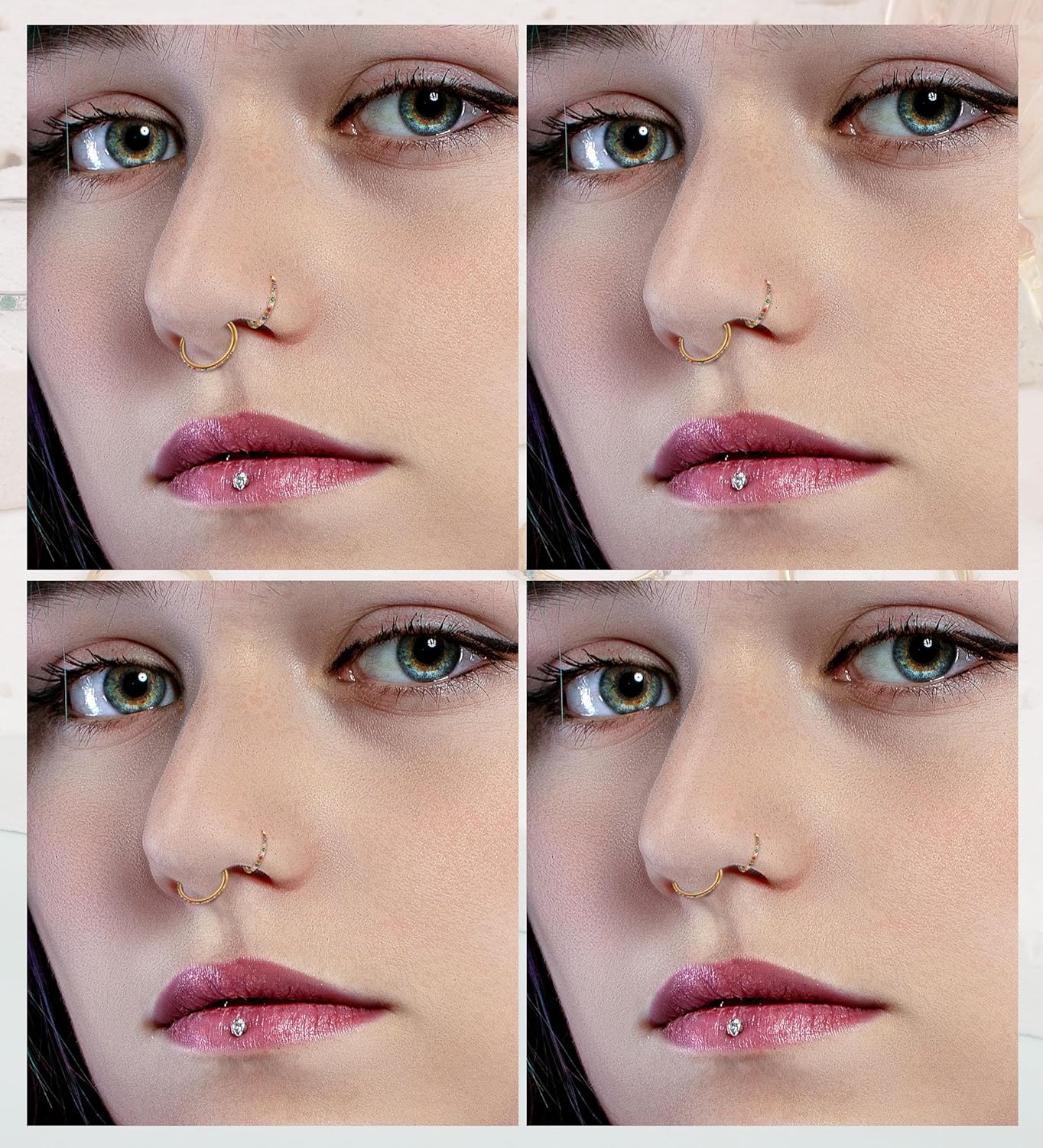 Birthstone Nose Hoops for Women Men-316L Surgical Steel Hinged Nose Hoops 20G Clicker Septum Nose Ring Lip Helix Cartilage Hoop Earring Daith Rook Conch Body Piercing Jewelry 6MM 7MM 8MM 10MM - Image 6