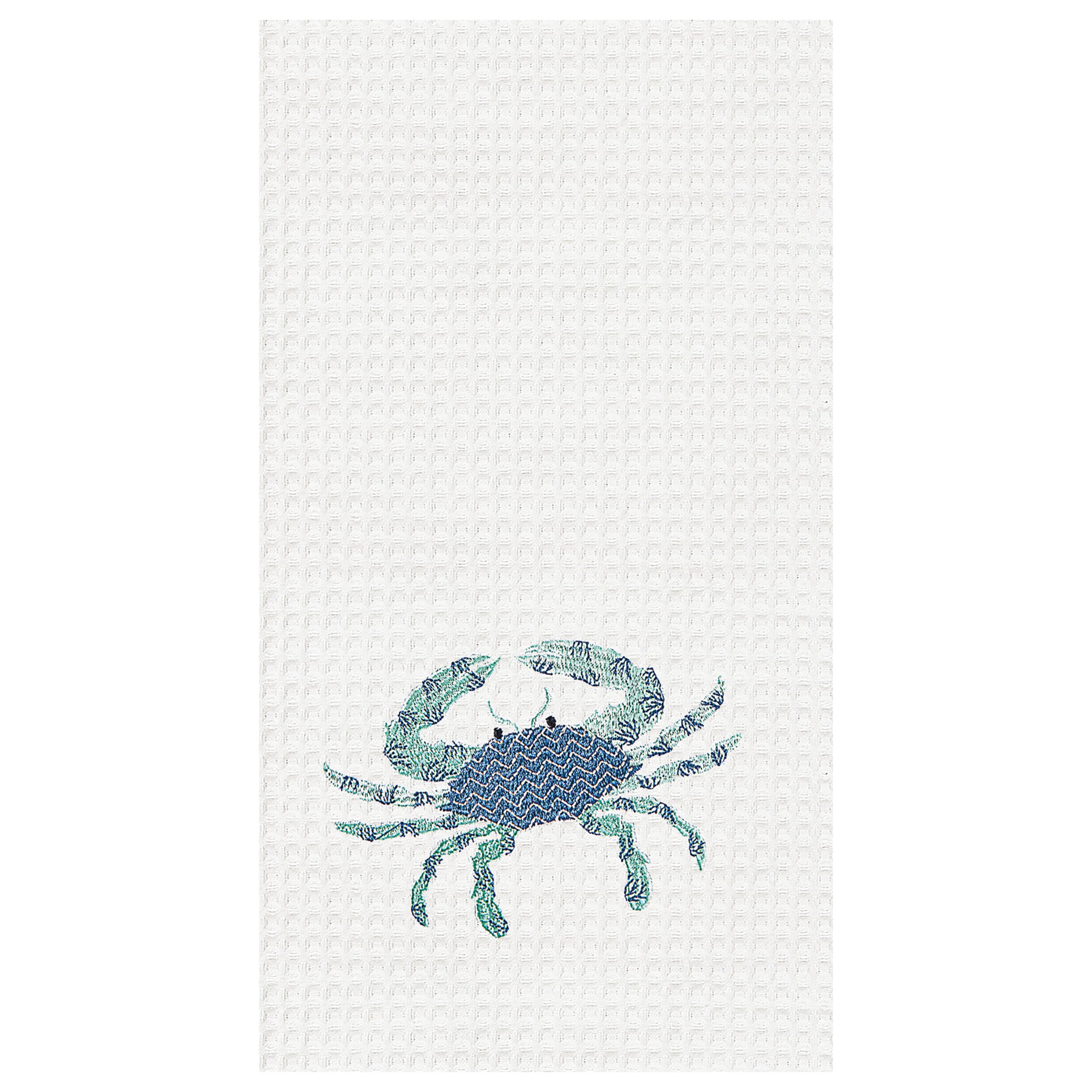 C&F Home Crab Cotton Waffle Weave Kitchen Towel Decor Decoration 18" x 27" White