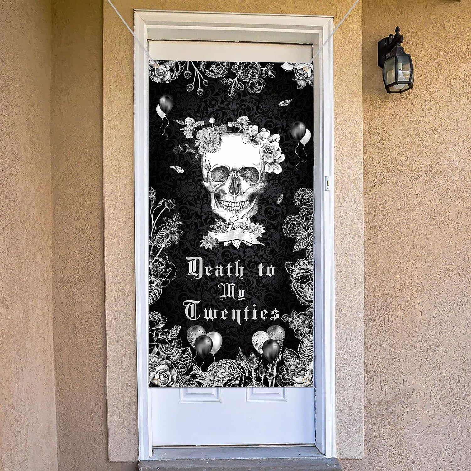 Rtteri 30th Birthday Door Cover - Death to My 20s Party Decorations, Dirty 30 Funeral for My Youth Skull Backdrop Banner, Rip 20s Birthday Party Supplies Background Photo Props for Women Men