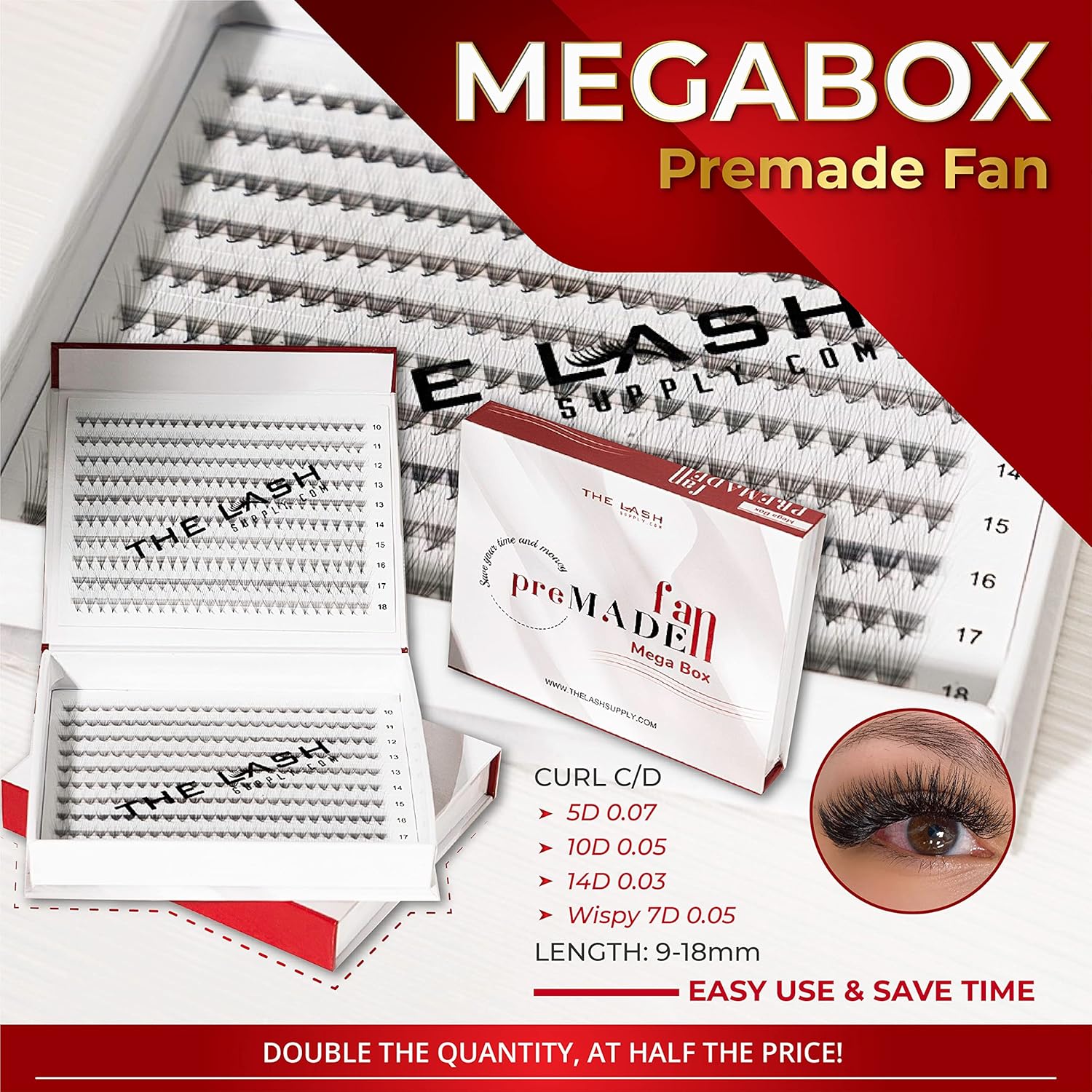 THE LASH SUPPLY 450 Fans, 10D Volume Promade Fan Mega Box, C/D Curl,Mix Length 10-18mm, 0.05 Thickness, Natural and Long-lasting Curl, Promade Eyelash Extension Fans, Mix Pack