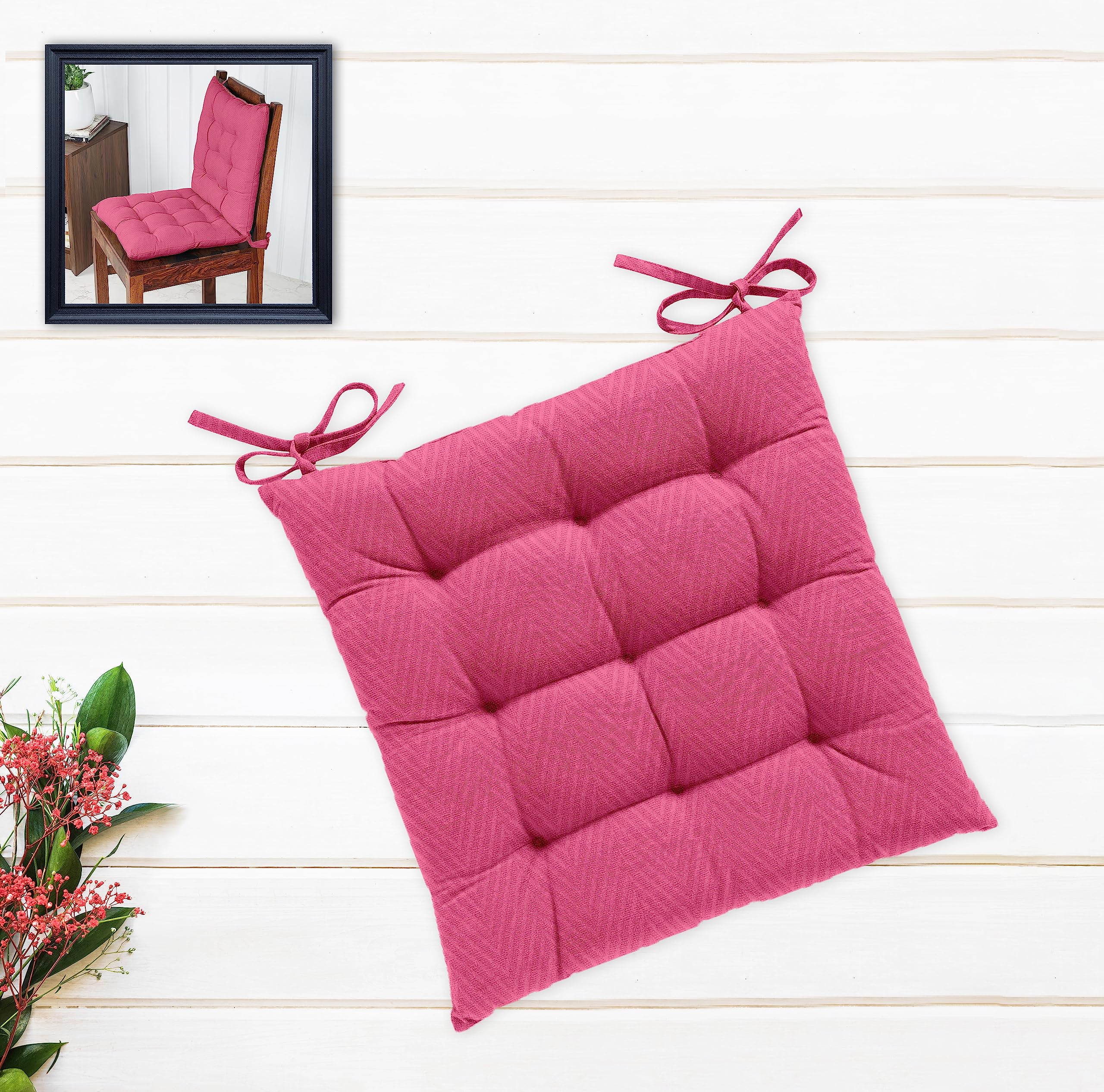 Oasis Home Collection Cotton Shell | Mixfiber Filled |Multipurpose Chair Cushion/Pad with Ties - Pack of 1 (40x40CM - 16"x16", Pink)-picture-19