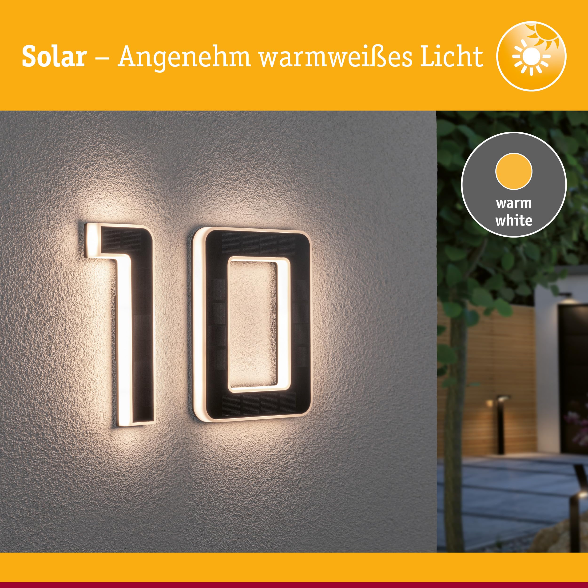 Paulmann 5290 Set Solar LED Hausnummernleuchte inkl. wechselbarer Akku Nummer 10 3000K 2x6lm 2x0,2W Schwarz