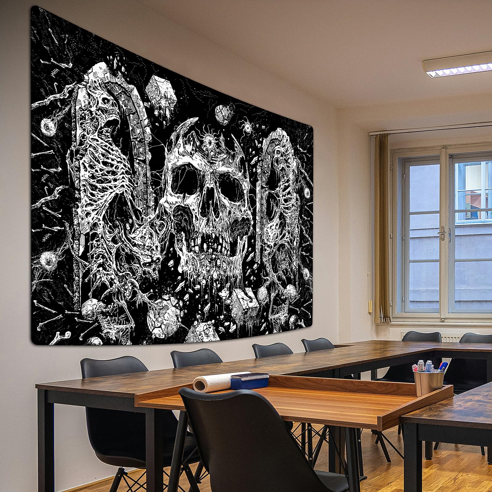 Uspring Tapiz De Calavera En Blanco Y Negro, Tapices De Esqueleto Trippy Tapiz De Mago Negro Tapiz Gotico D 732384