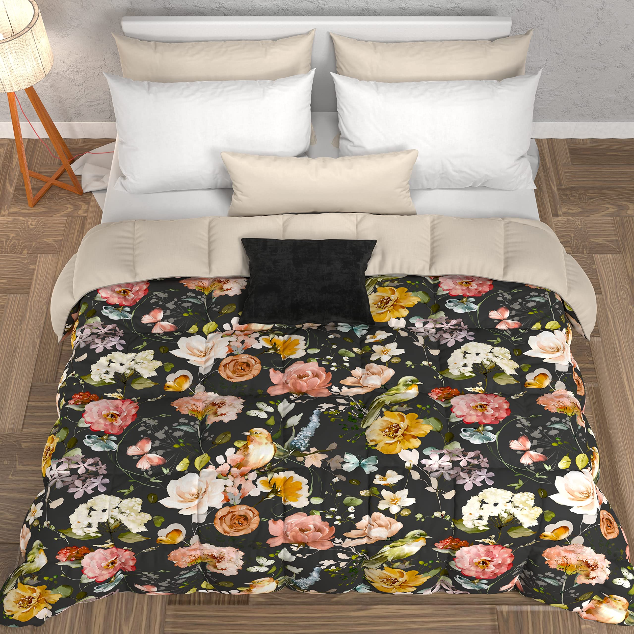 PETTI Artigiani Italiani - Trapunta, Piumone Invernale, Trapunta Invernale, Trapunta Matrimoniale Double Face Tinta Unita e Stampa Digitale Floreale 06 01, 100% Microfibra Anallergica, Made in Italy