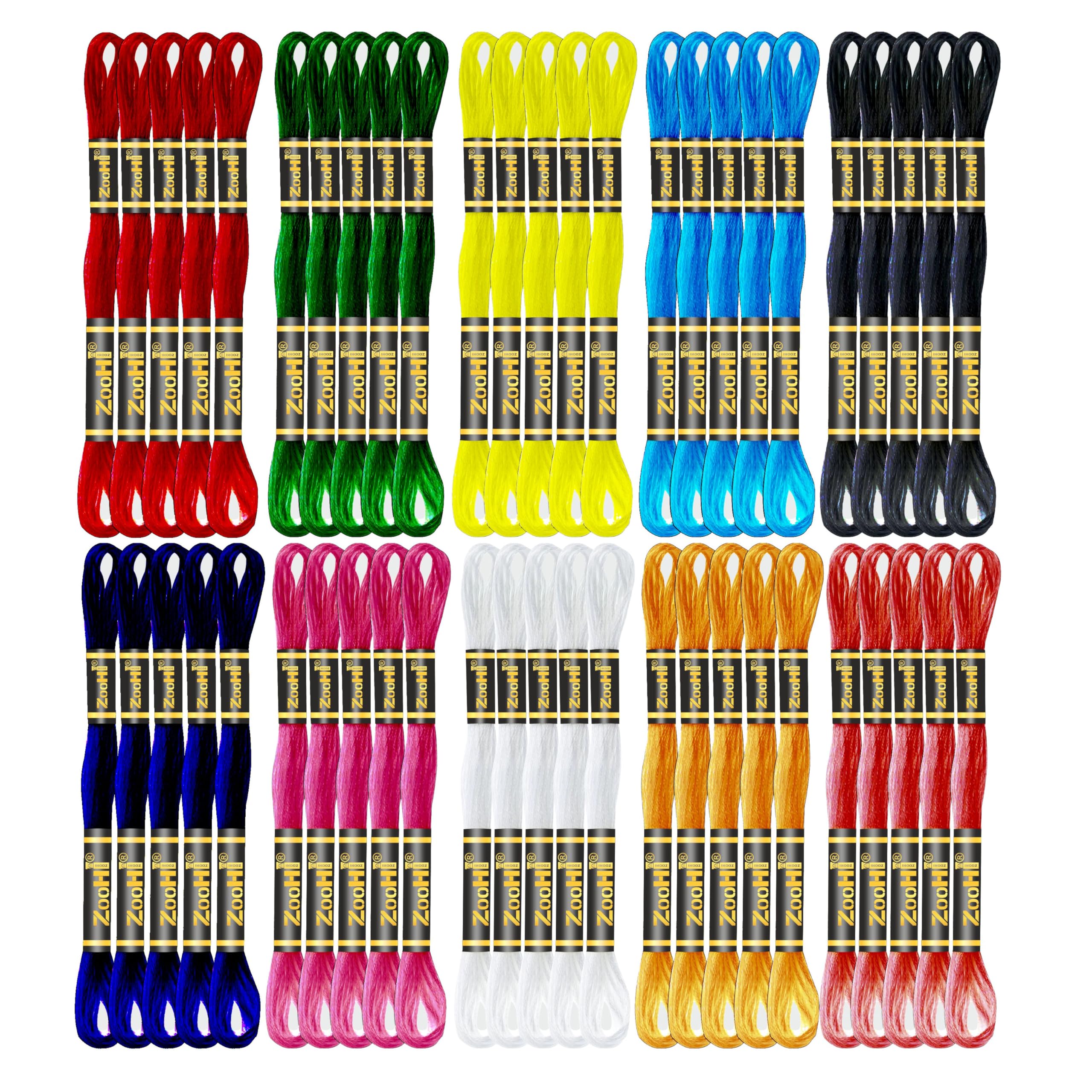 Embroidery Floss Skeins Cotton Thread for Cross Stitch/Needle Point/Thread Jewellery/Tassels/Art Crafts 7.5M Each,Thickness 0.80 MM, 6 Ply (Pack of 50 Pcs) (10 Basic Color Shade)