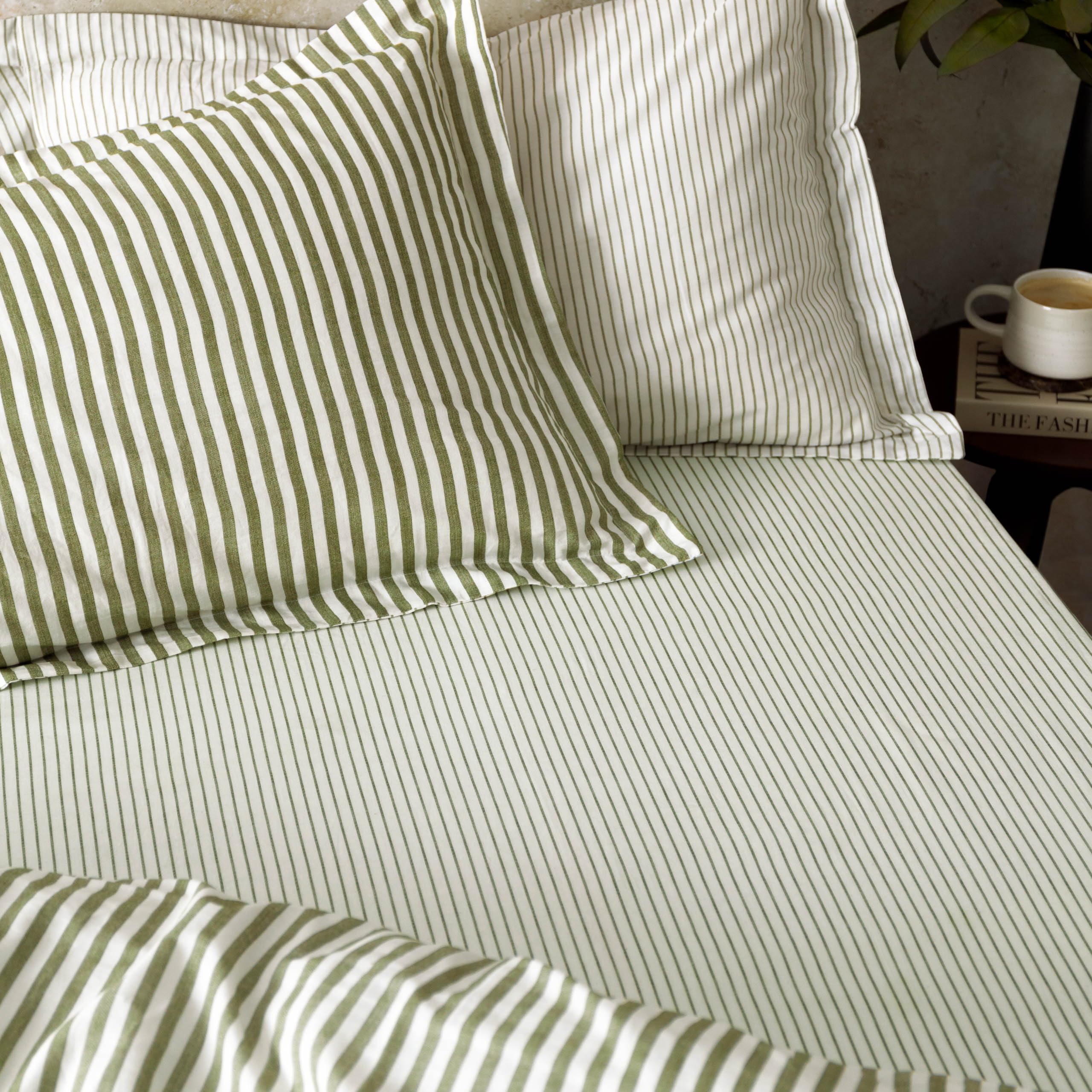 Yard  Hebden 100% Cotton Narrow Stripe Fitted Sheet - Olive - King