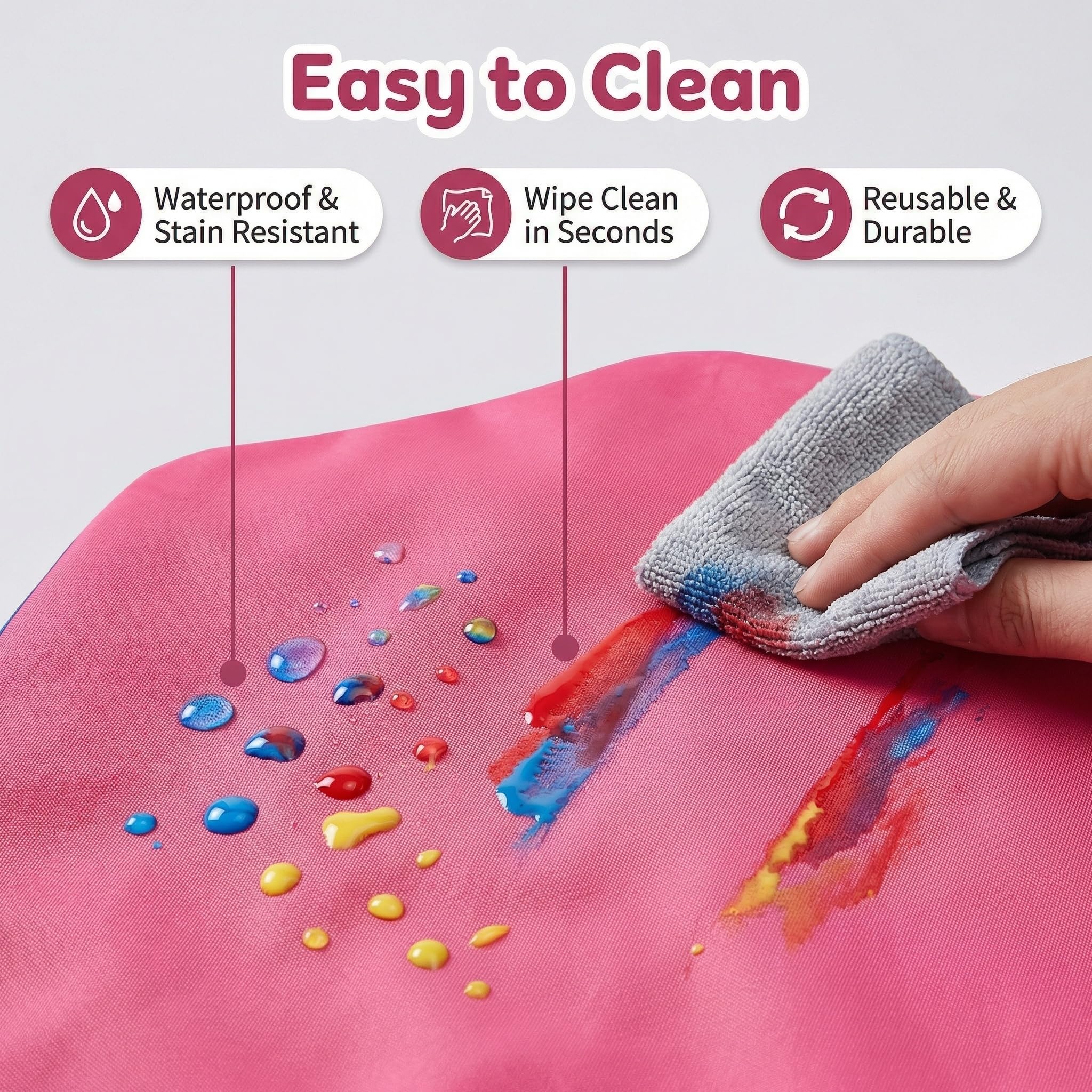Set de 2 Delantales Infantiles Impermeables para Pintura - Talla Única para Niños y Niñas de 2 a 8 Años - Incluye Delantal Azul y Rojo con 3 Bolsillos para Artes, Manualidades, Cocina y Juegos — view 6