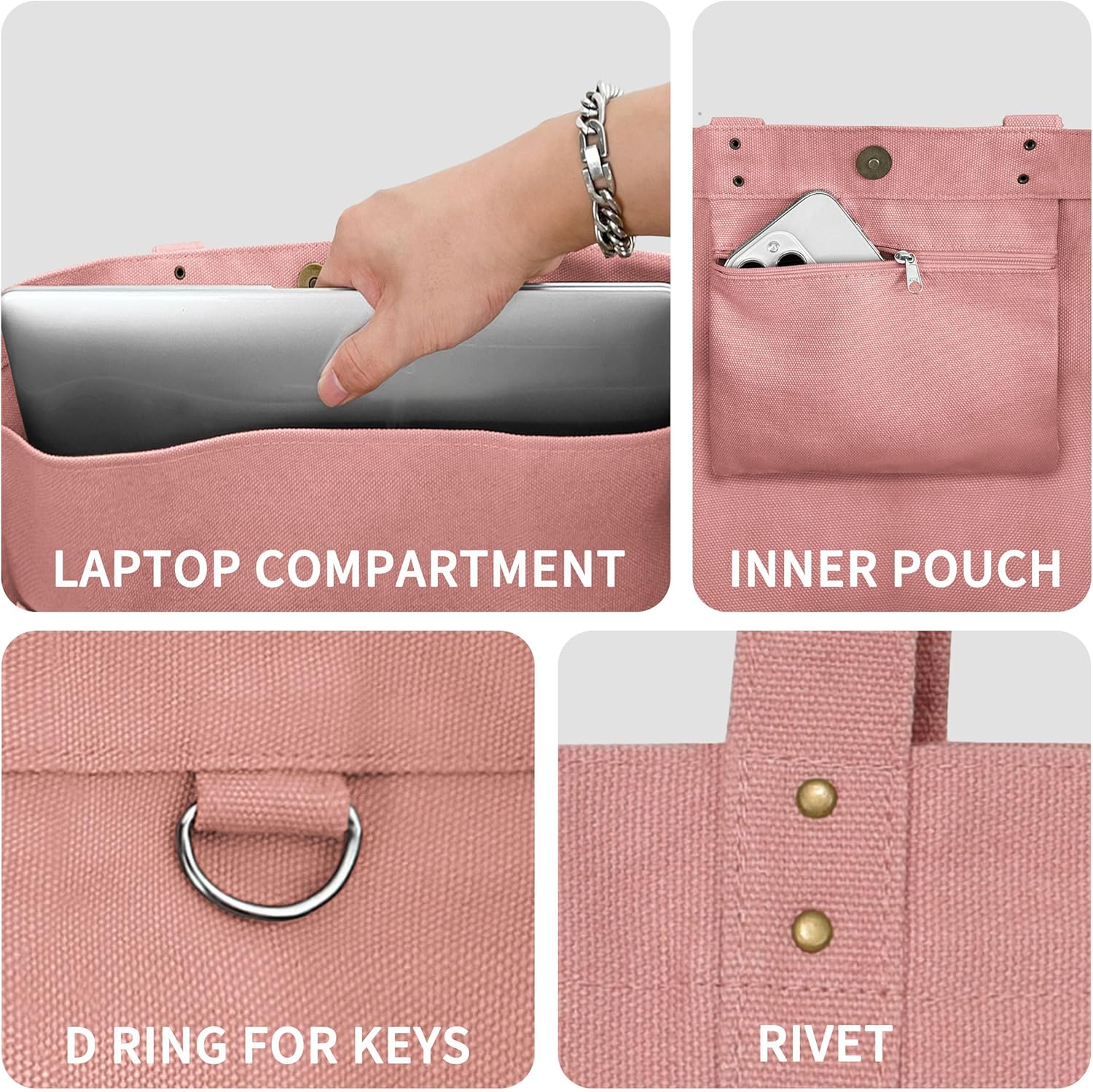 HOMESPON Large Canvas Tote Bag for Women Everything Bag with Pockets and Laptop Sleeve - Image 5