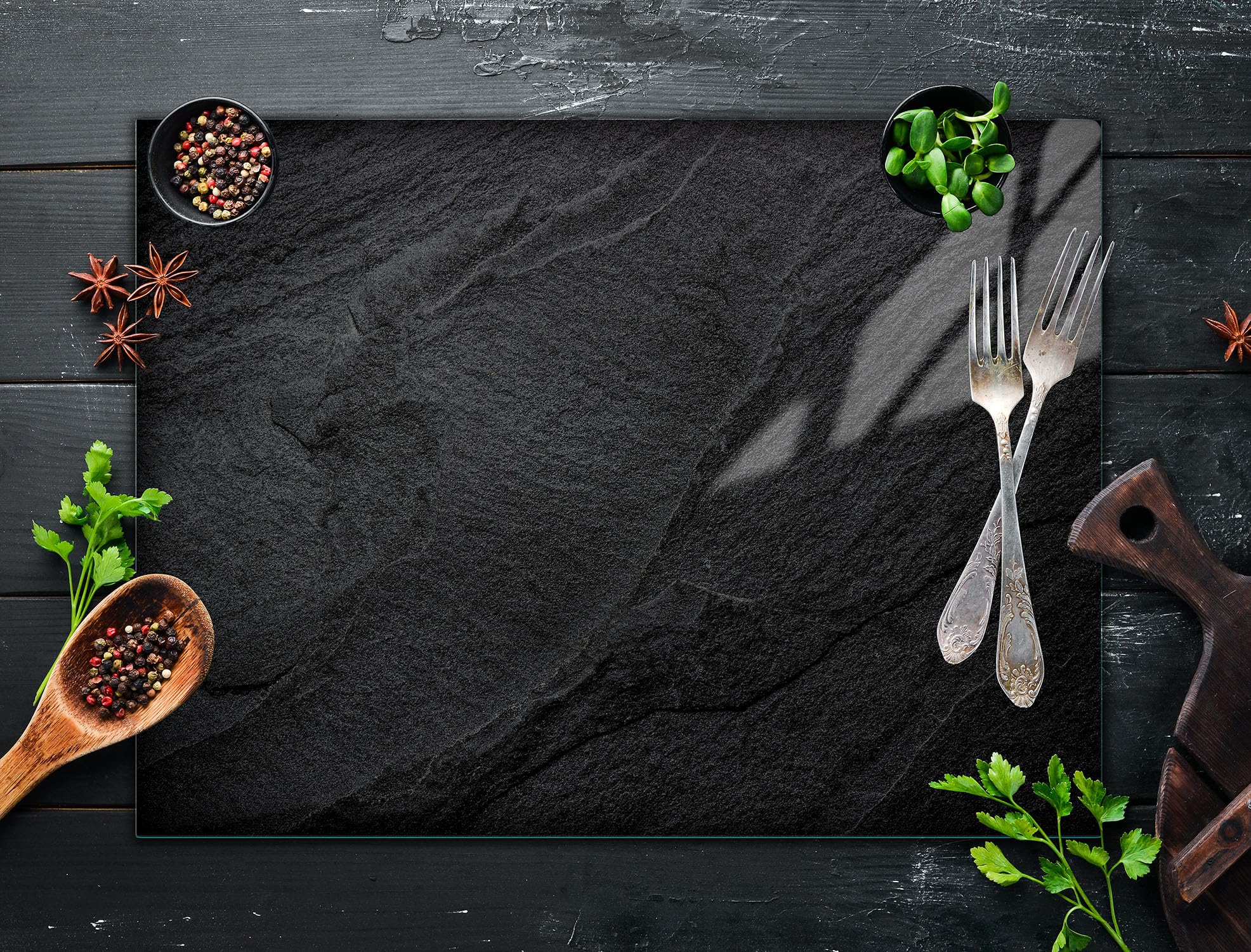 TMK ArtDeko Cache-plaque de cuisson 70 x 52 cm - 1 pièce - Protection contre les éclaboussures - Planche à découper - ardoise