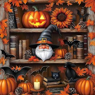 Blueforest Halloween Bookshelf 500 Piece Puzzle for Adults, 20"x20" | Jigsaw Puzzles with Letter Backing & Reference Poster, for Fall Holiday Party, Home Decor, Adults & Seniors