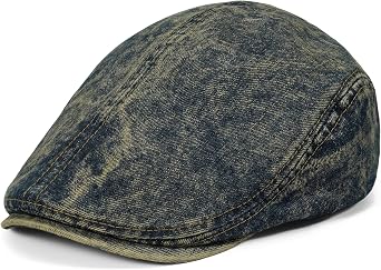 Mens Newsboy Flat Cap Denim Herringbone Hat Ivy Cabbie Golf Hats | Vintage Washed Cotton,Easy To Match,Button Adjustment,Retro Fashion,Classic Casual,Skin-friendly,All Seasons